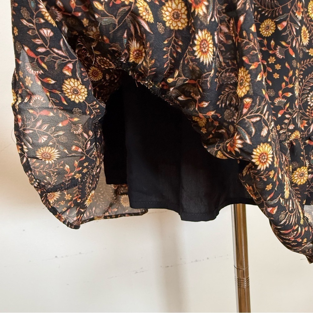 New! Evereve ‘Olivia’ Black Brown Floral Print Mini Dress Women’s Size Medium - Picture 9 of 12